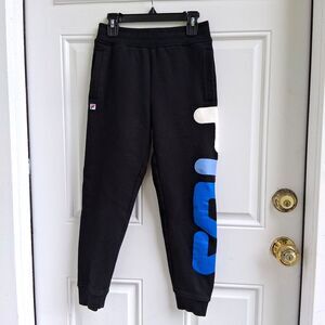 kids athletic sweatpants small FILA black graphic logo print